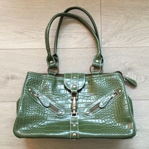 Olive Green Croc Leather Satchel from Italy